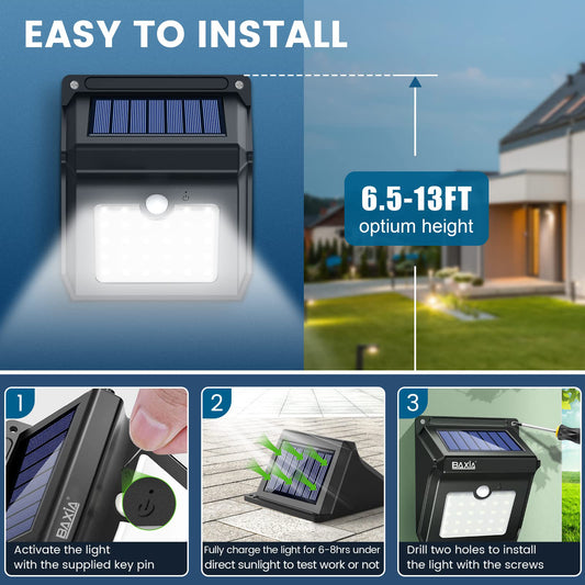 TECHNOLOGY Solar Outdoor Lights Wireless Security Motion Sensor Outdoor Lights Solar Lights Outdoor Waterproof for Front Door,Backyard,Steps,Garage,Garden (400LM,4 Packs)
