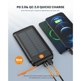 PB Solar Portable Power Bank Charger 10000mah PD 20W Fast Charging Solar Charging Outdoor Power Supply With LED Light Portable Waterproof And Fall-Proof