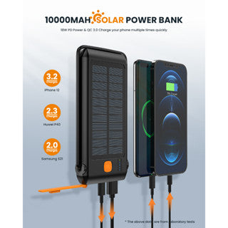 PB Solar Portable Power Bank Charger 10000mah PD 20W Fast Charging Solar Charging Outdoor Power Supply With LED Light Portable Waterproof And Fall-Proof