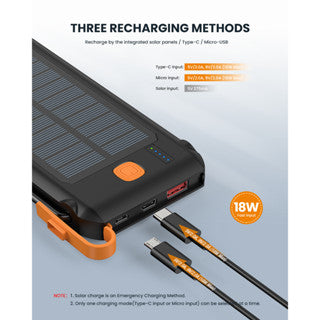 PB Solar Portable Power Bank Charger 10000mah PD 20W Fast Charging Solar Charging Outdoor Power Supply With LED Light Portable Waterproof And Fall-Proof