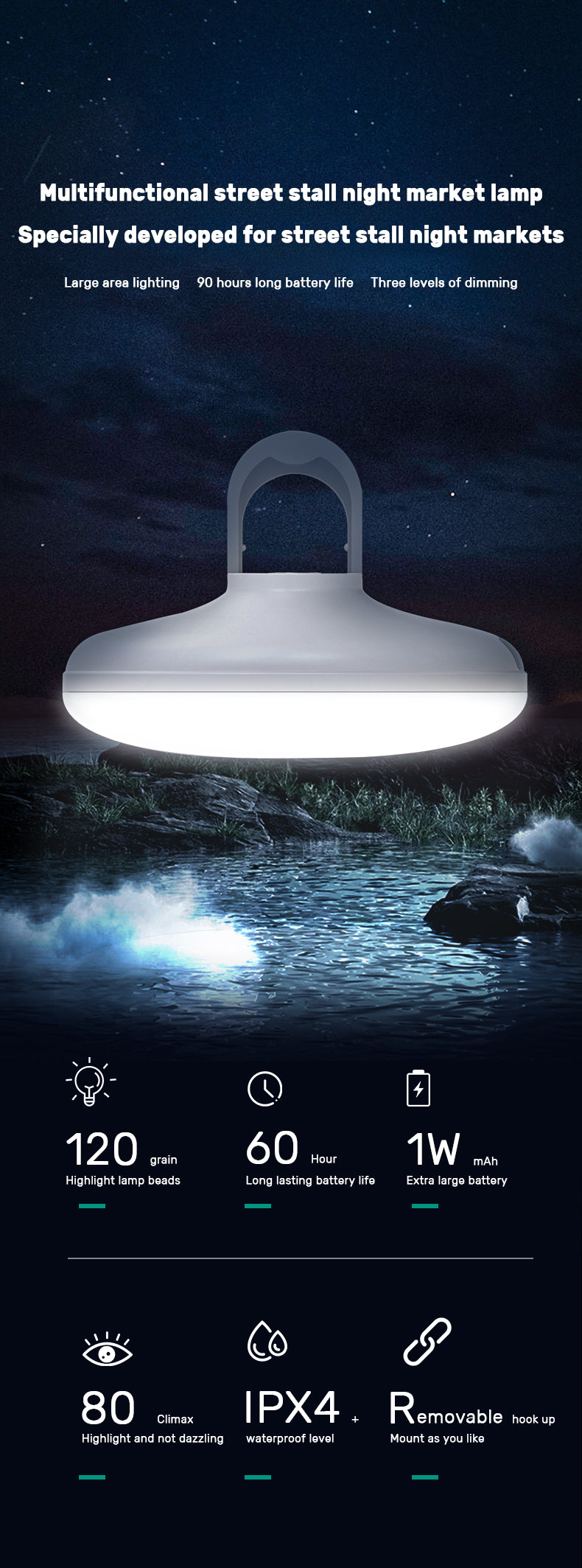 Power Bank Camping Light 10000MAH  Long Lasting Waterproof LED Rechargeable Hiking Tent Lantern Fishing Outdoor Light